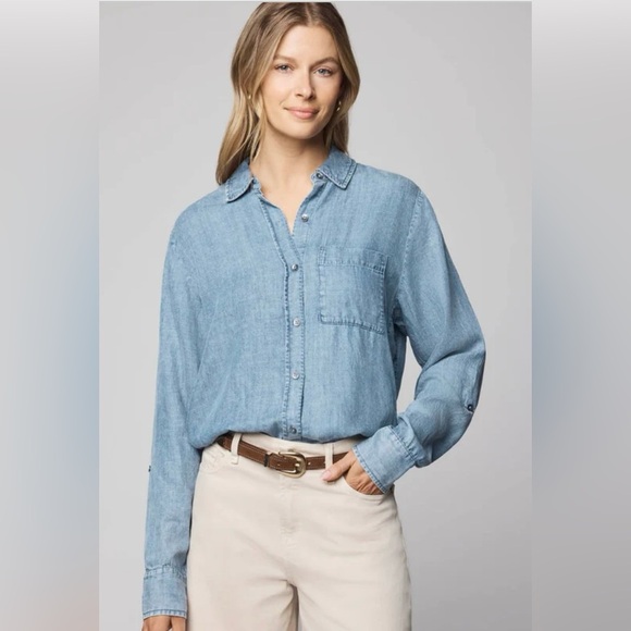 Splendid Sz M Reese Indigo Button Down Shirt - Picture 2 of 10